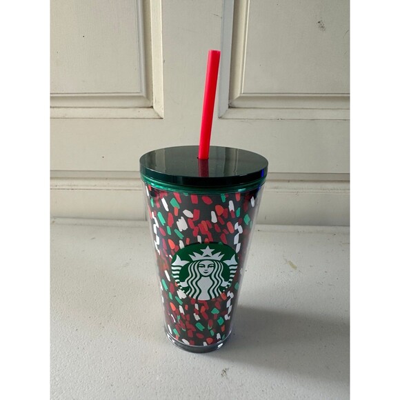 NWT Starbucks 2019 Holiday Confetti Cold Cup Acrylic Tumbler Lid Straw 16oz - Picture 2 of 5